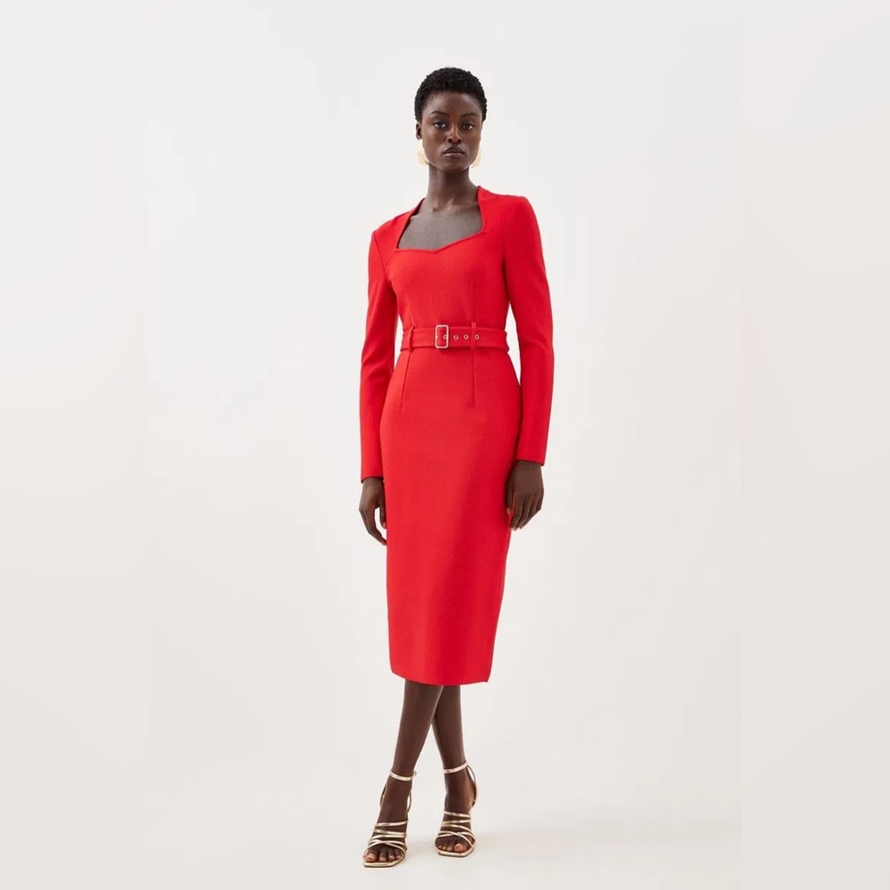 NWT Karen Millen Red Long Sleeve Belted Dress